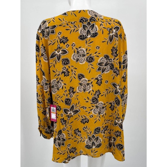 Vince Camuto Top V-Neck Floral Faux Wrap Yellow Sz 3X Plus NEW NWT N141 - Picture 2 of 2